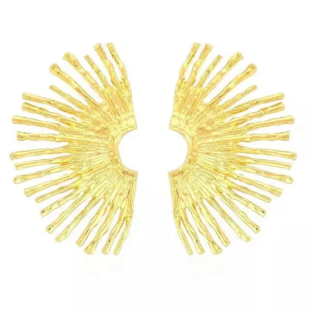 Golden Color Fan-shaped Stud Earrings