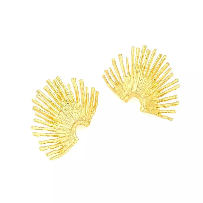 Golden Color Fan-shaped Stud Earrings