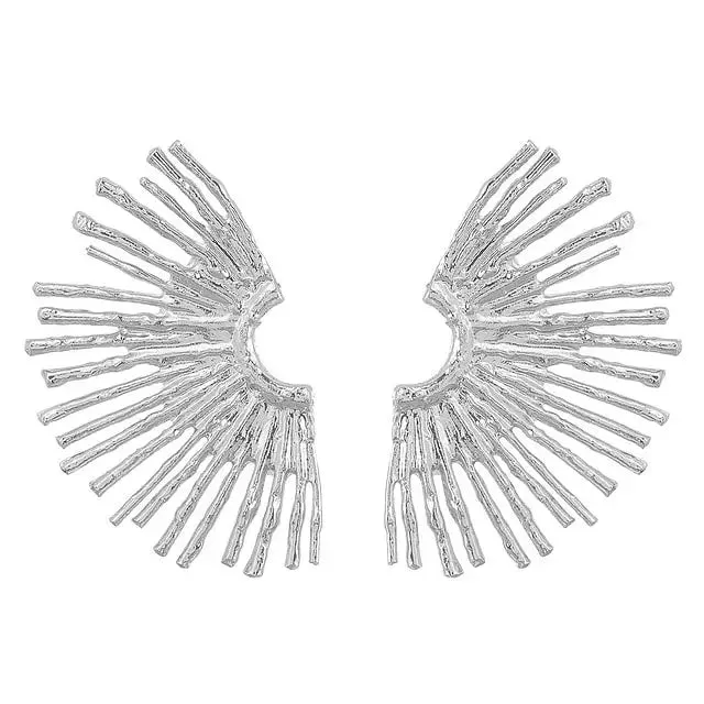Golden Color Fan-shaped Stud Earrings