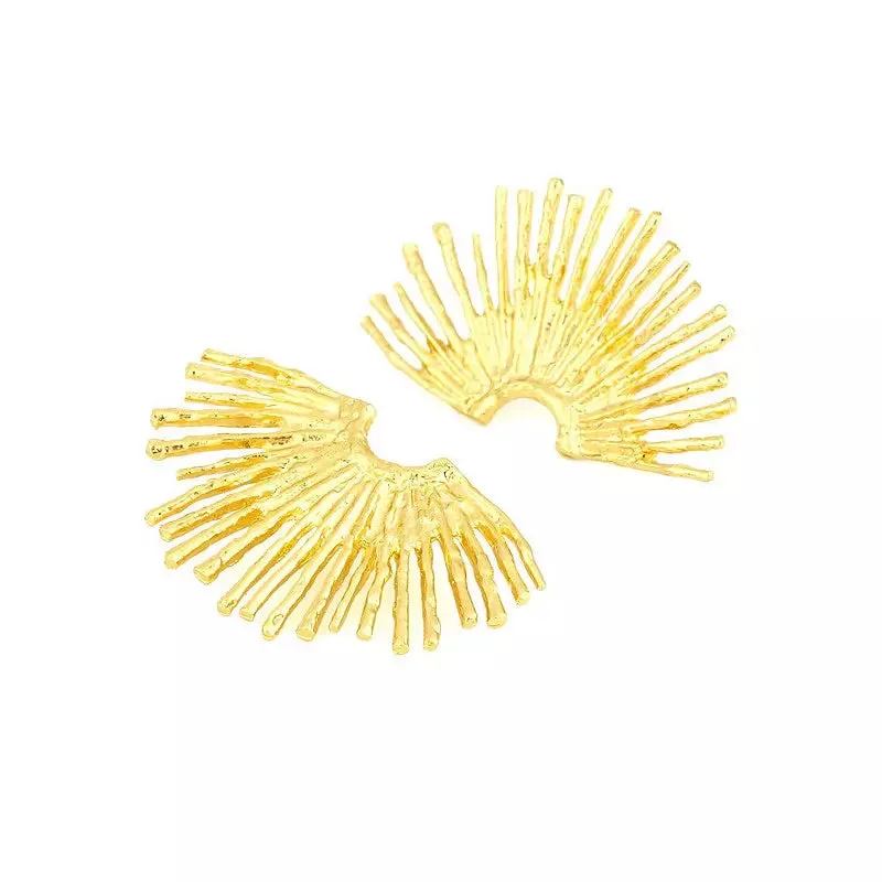 Golden Color Fan-shaped Stud Earrings