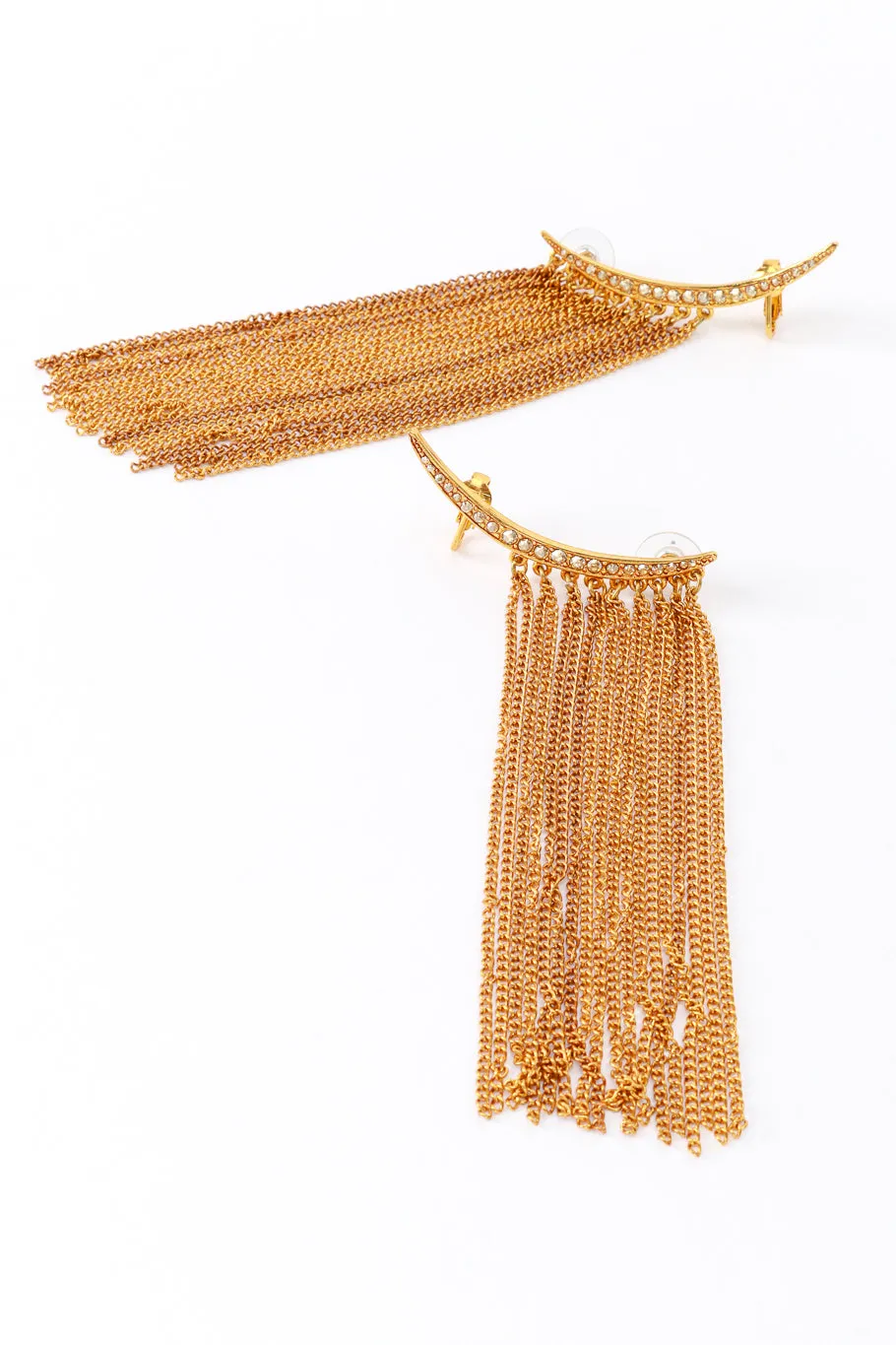 Golden Crescent Moon & Falling Fringe Crawler Earrings