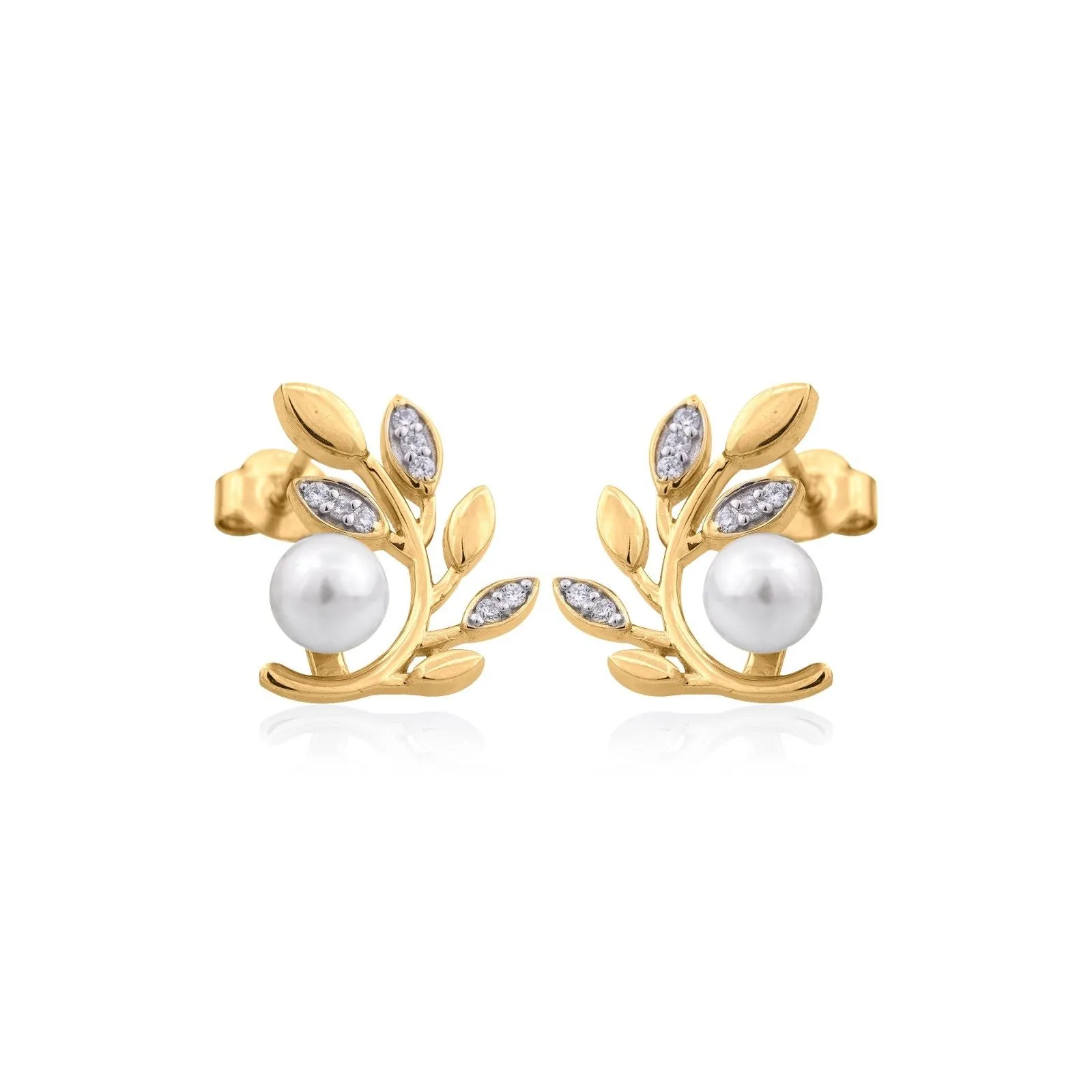 Golden Pearl Leaf Stud Earrings