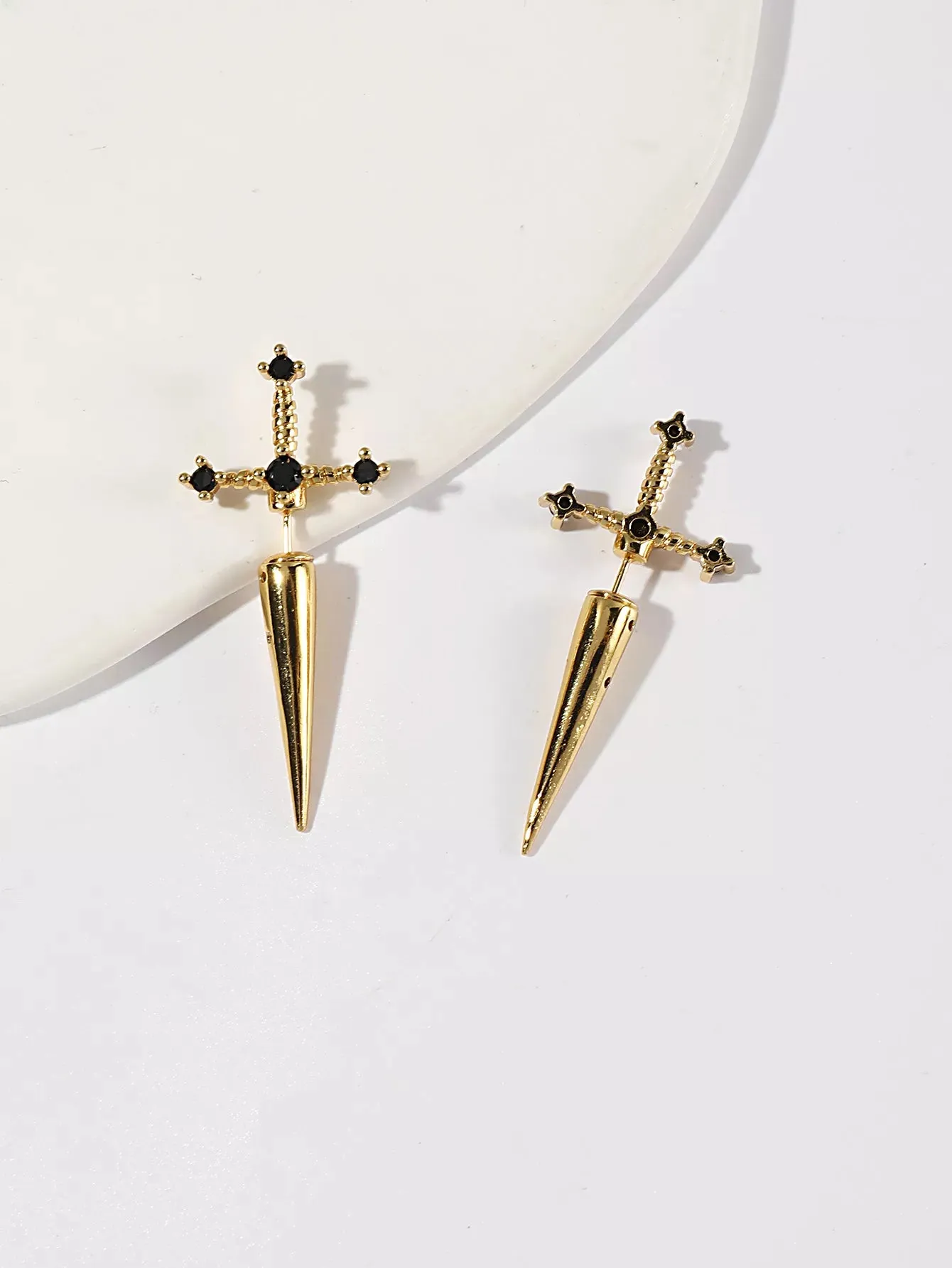 Gothic Kinitial Sword Earrings for Women Cool Punk Crystal Ear Jacket Dagger