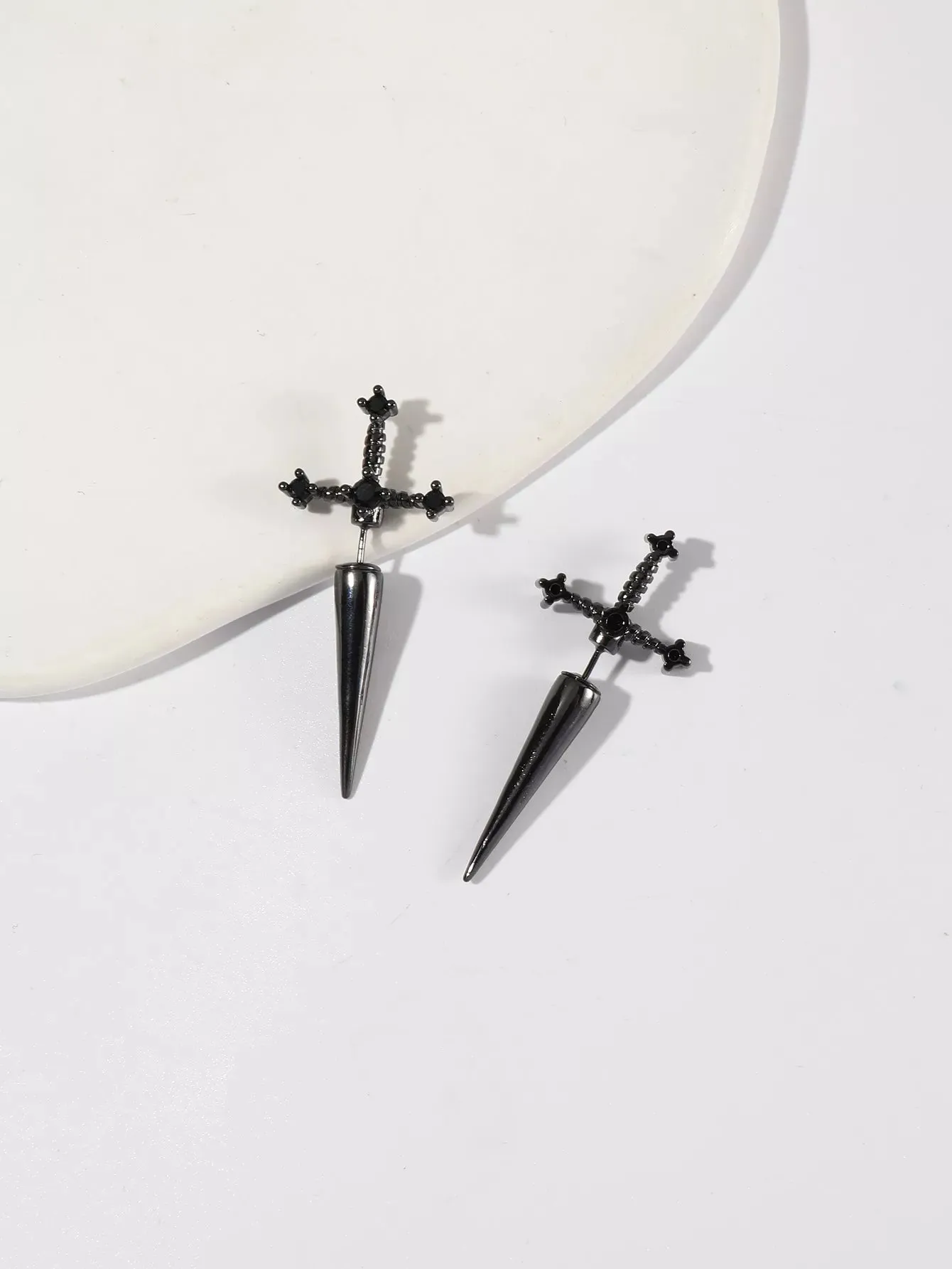 Gothic Kinitial Sword Earrings for Women Cool Punk Crystal Ear Jacket Dagger