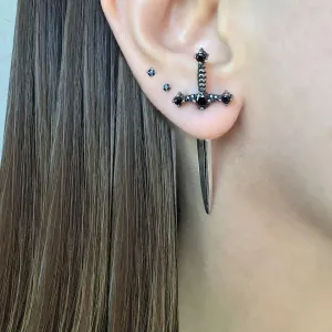 Gothic Kinitial Sword Earrings for Women Cool Punk Crystal Ear Jacket Dagger