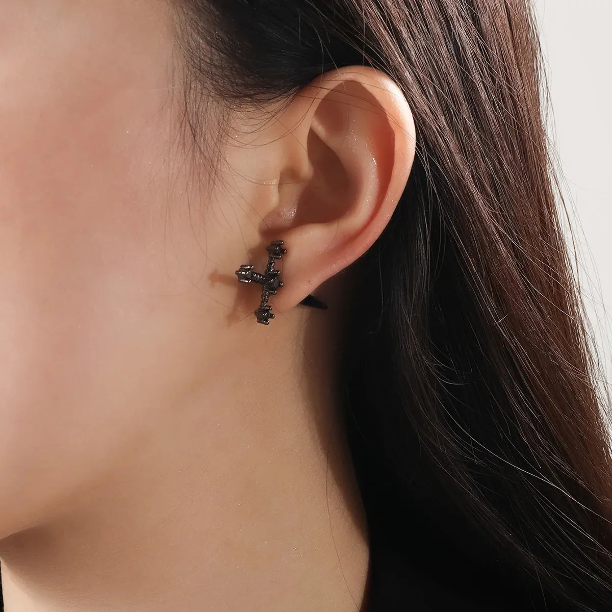 Gothic Kinitial Sword Earrings for Women Cool Punk Crystal Ear Jacket Dagger
