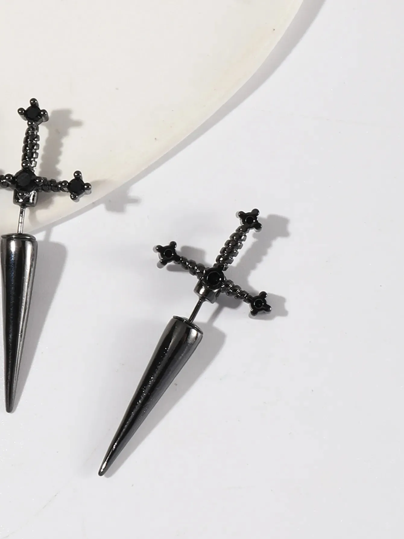 Gothic Kinitial Sword Earrings for Women Cool Punk Crystal Ear Jacket Dagger