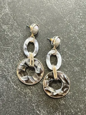 Gray and Gold Dangle Earrings