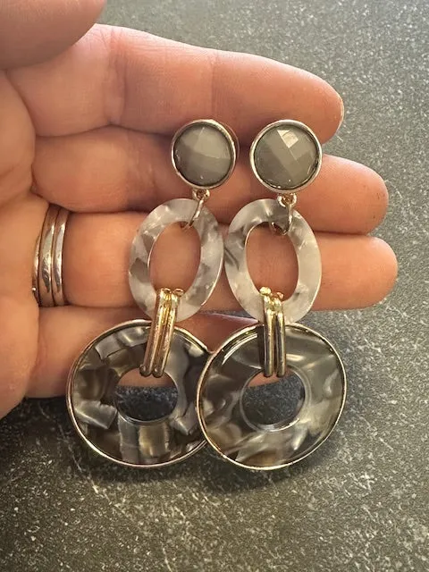Gray and Gold Dangle Earrings