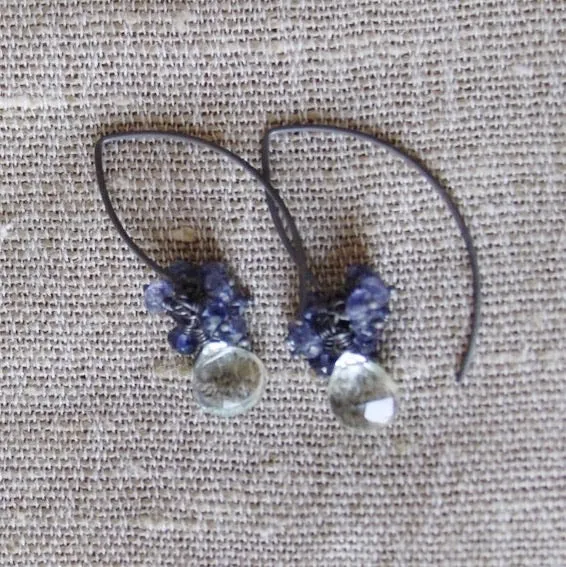Green Amethyst with Iolite Earrings