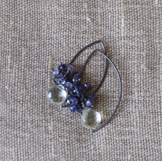 Green Amethyst with Iolite Earrings