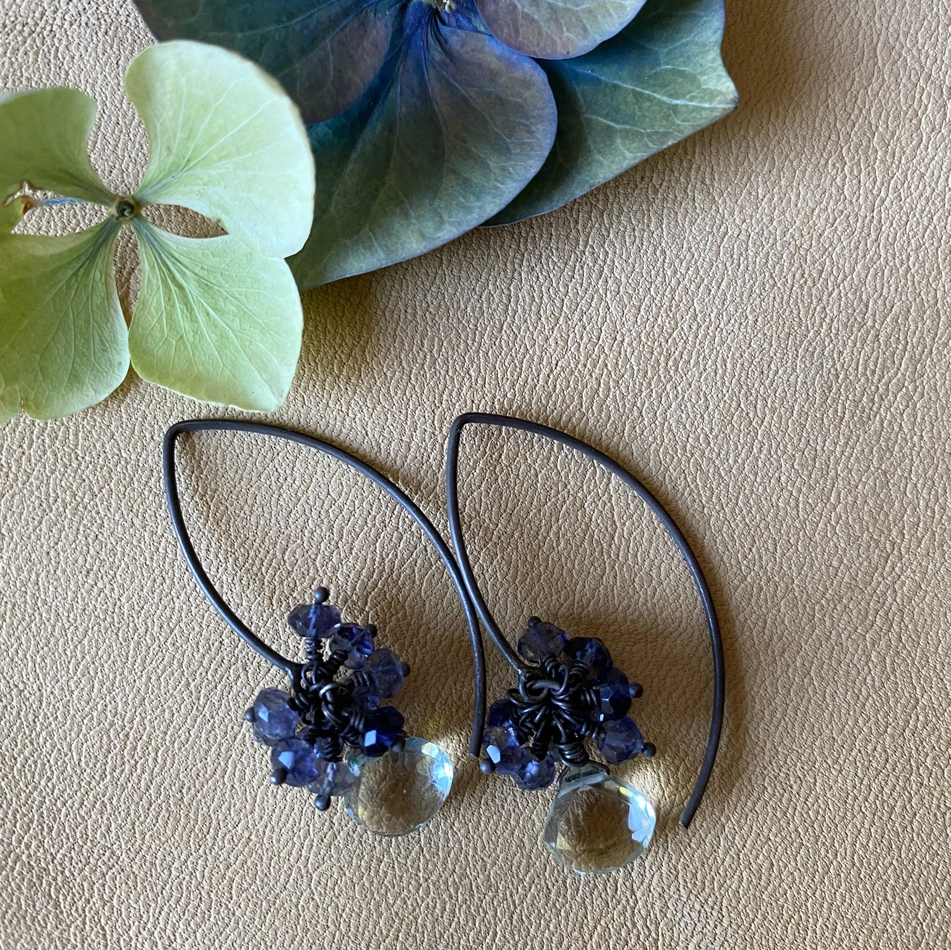 Green Amethyst with Iolite Earrings