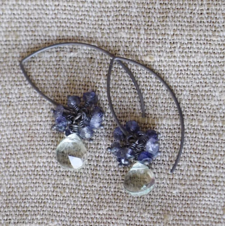 Green Amethyst with Iolite Earrings