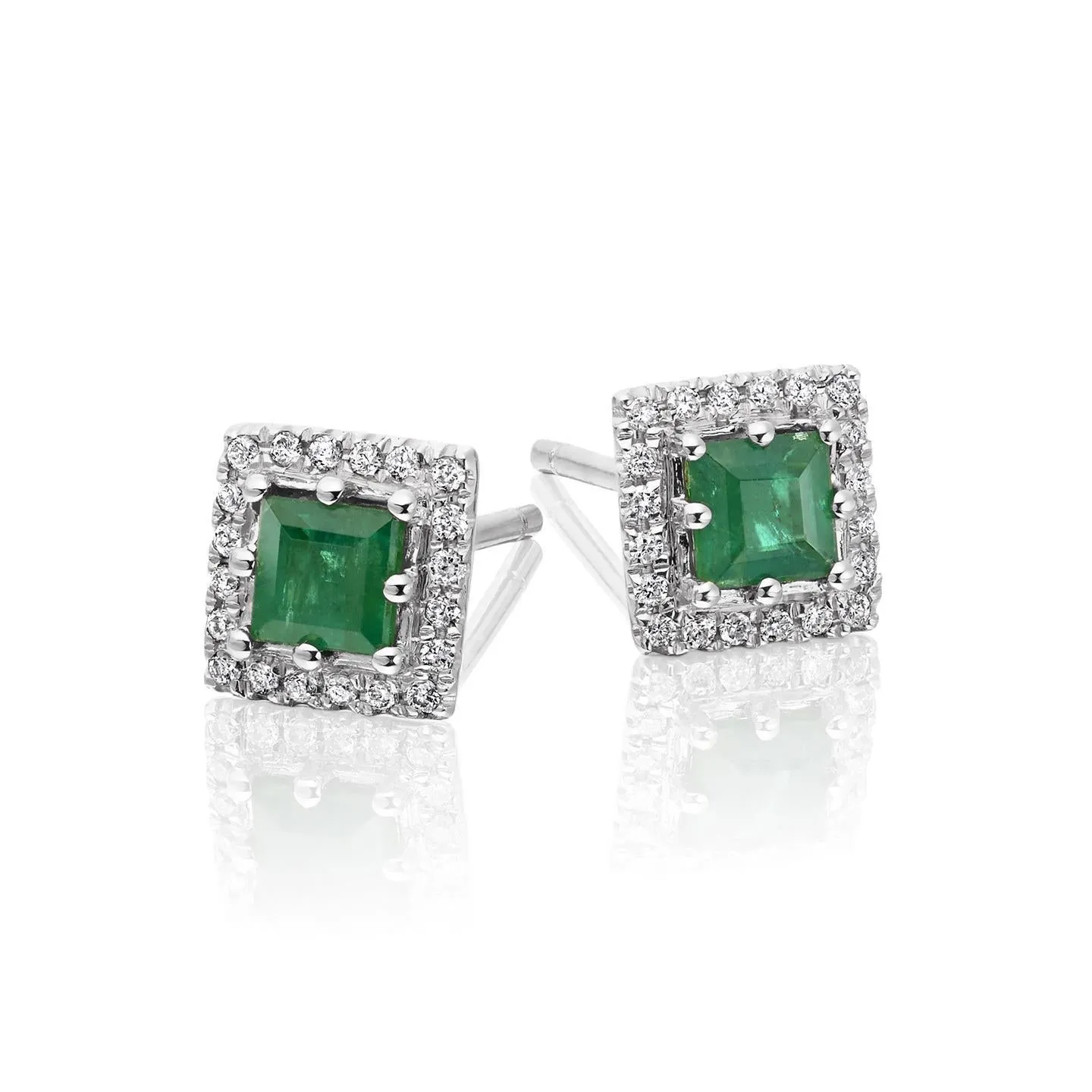 Green Emerald And Natural Earth Mined Diamond White Gold Halo Studs Earrings 6 Carats