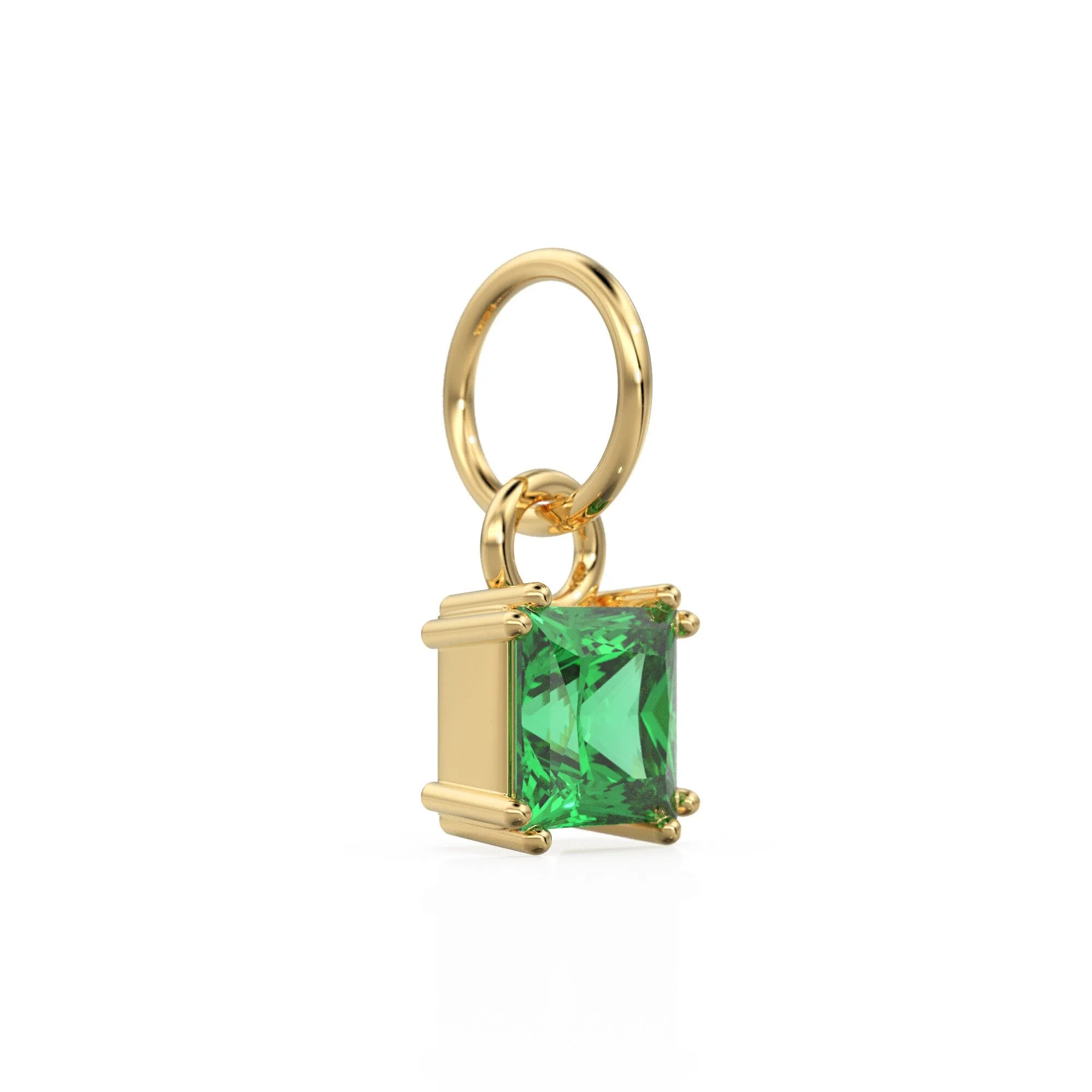 Green Emerald Princess Cut Solid Gold Charm / Green Gemstone Handmade 18k Gold Pendant / 14k Gold May Birthstone Jewelry Making Findings