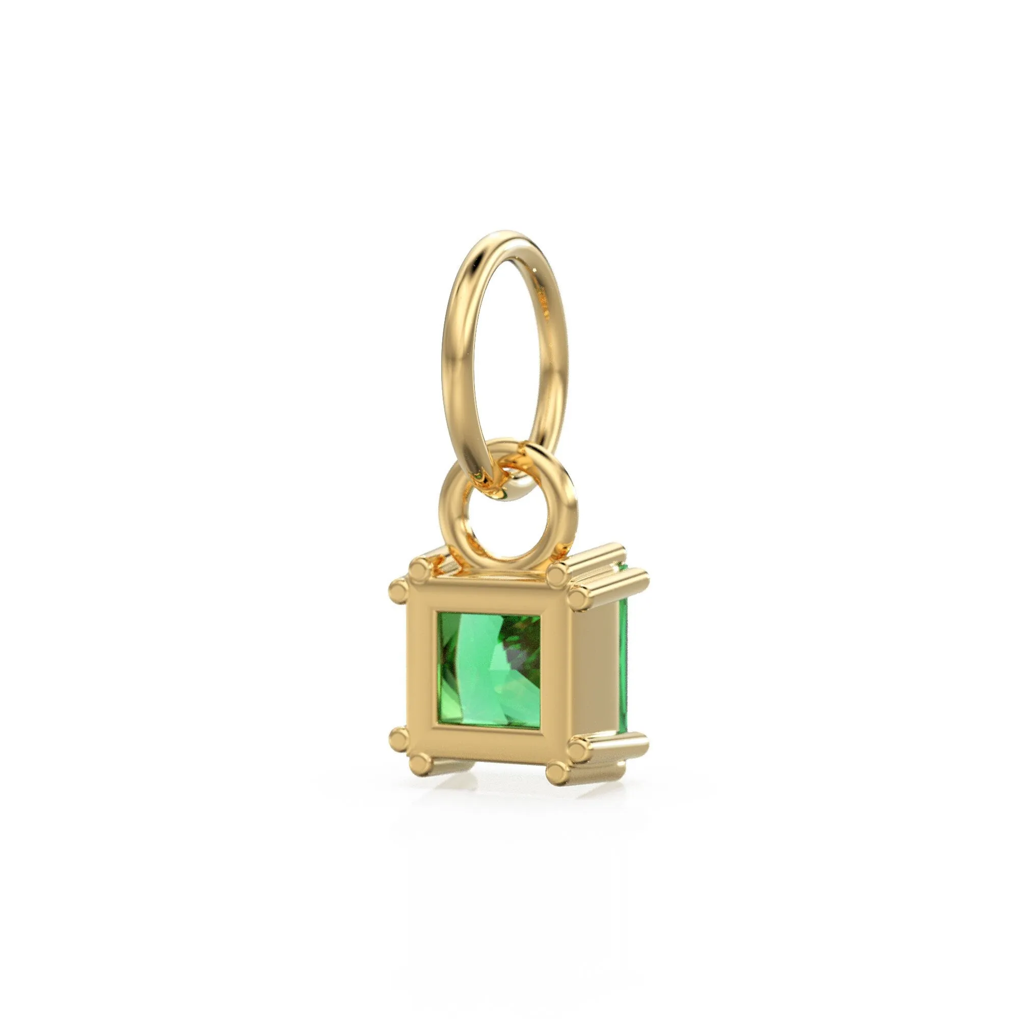 Green Emerald Princess Cut Solid Gold Charm / Green Gemstone Handmade 18k Gold Pendant / 14k Gold May Birthstone Jewelry Making Findings