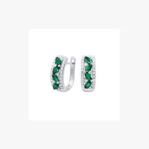 Green Emerald White Diamond White Gold Modern Lever-Back Earrings