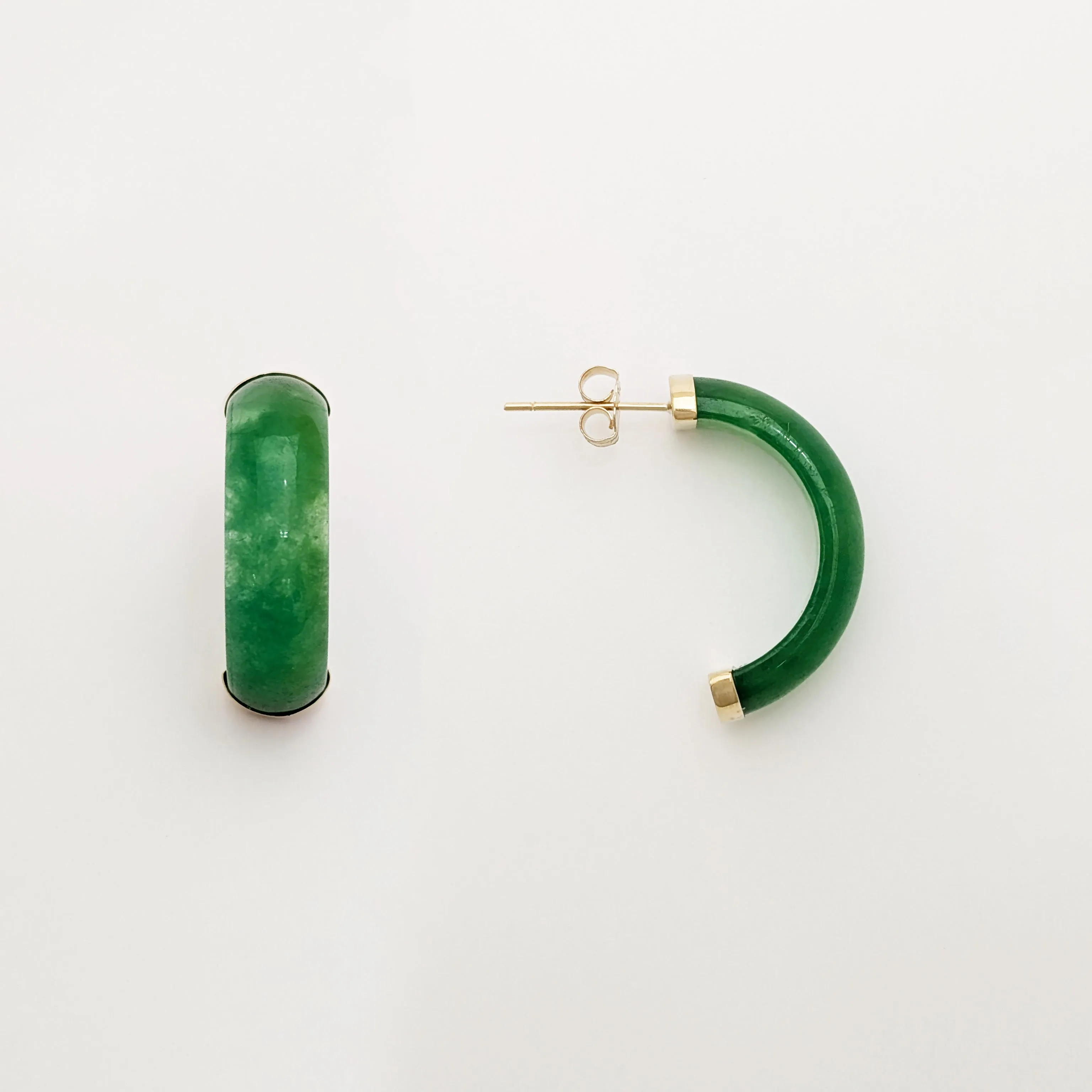 Green Jade Half Circle Earrings (14K)