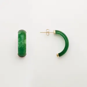 Green Jade Half Circle Earrings (14K)