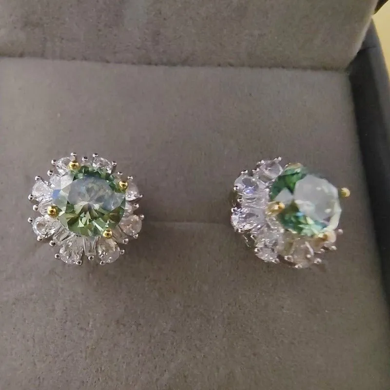 Green Moissanite Stud Earrings For Women Wedding Jewelry