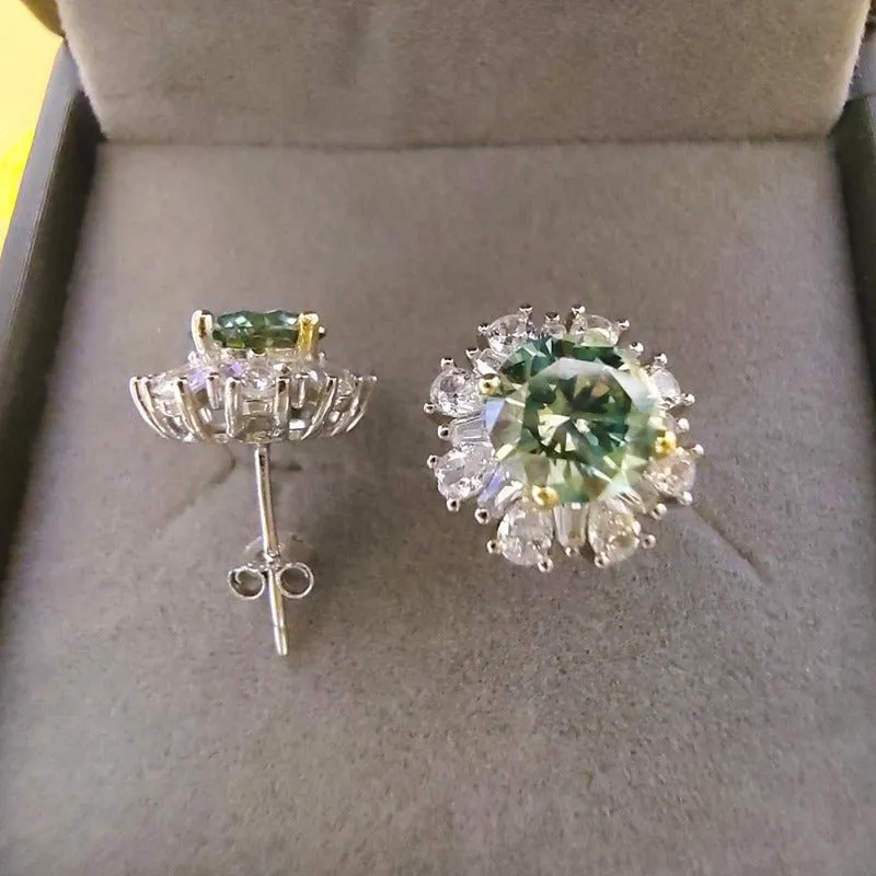 Green Moissanite Stud Earrings For Women Wedding Jewelry