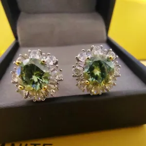 Green Moissanite Stud Earrings For Women Wedding Jewelry