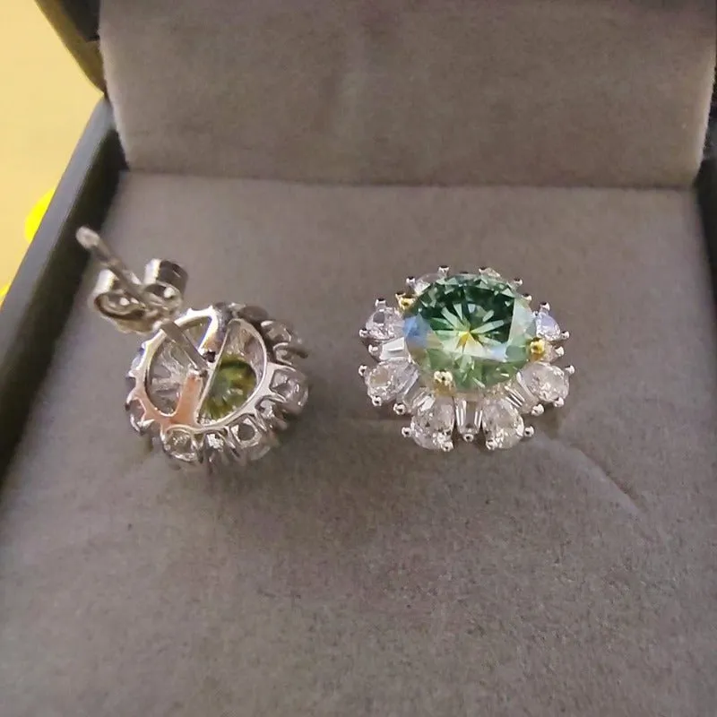 Green Moissanite Stud Earrings For Women Wedding Jewelry