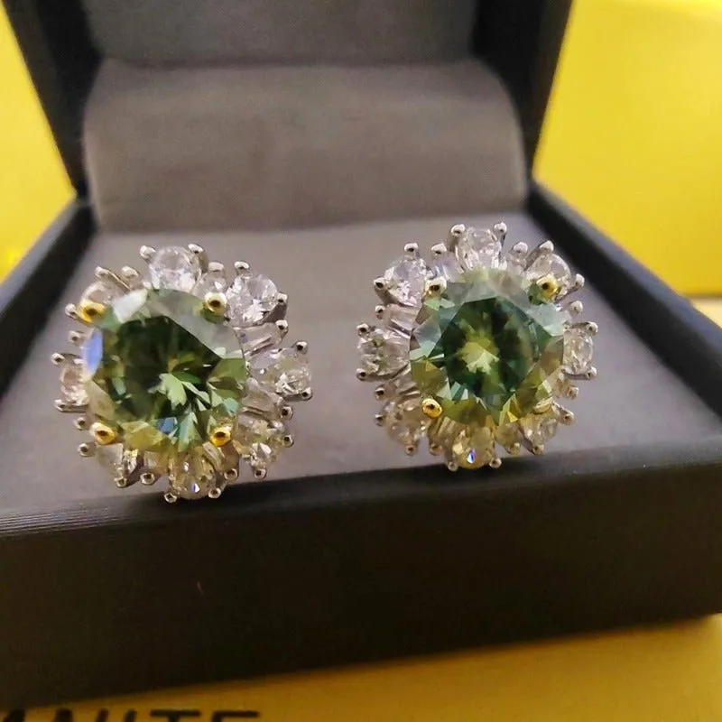 Green Moissanite Stud Earrings For Women Wedding Jewelry