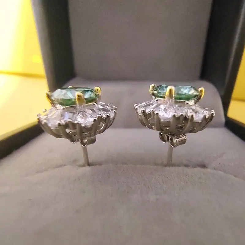 Green Moissanite Stud Earrings For Women Wedding Jewelry