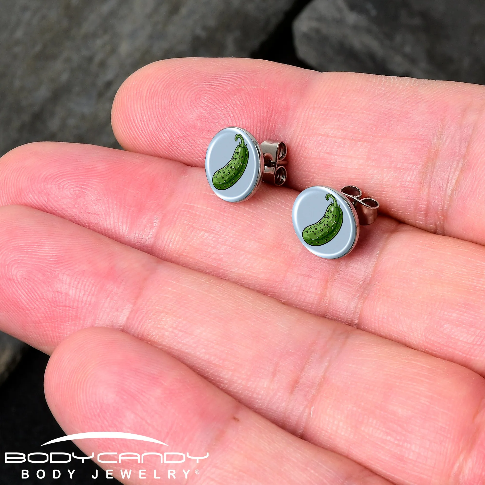 Green Pickle Stud Earrings