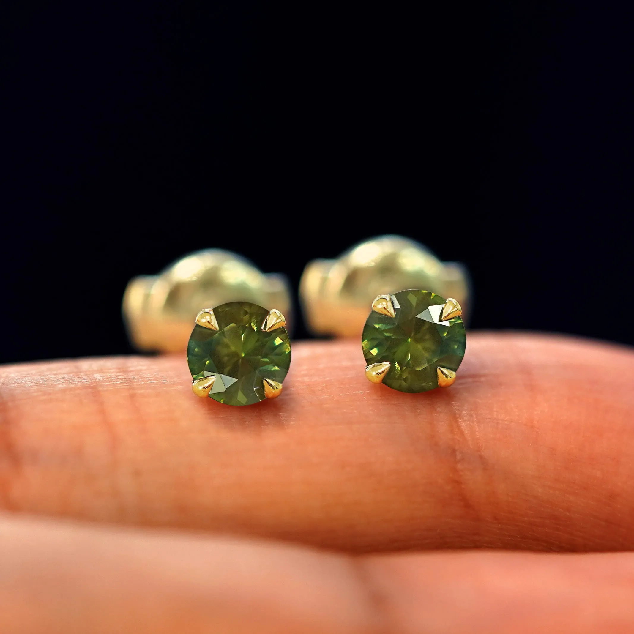 Green Sapphire Pressure Lock Earring