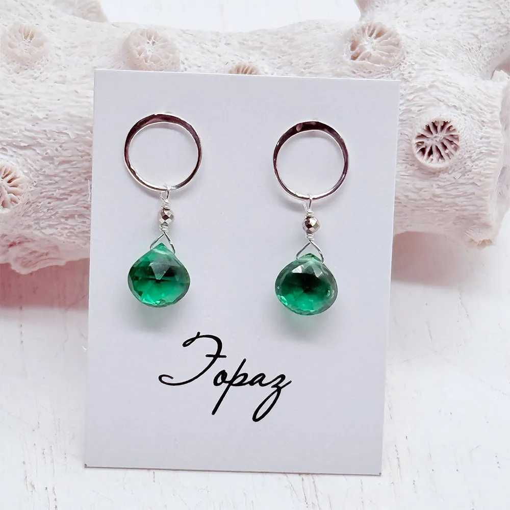 Green Topaz Luna Silver Earrings