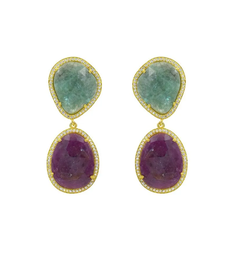 Green/Purple Sliced Sapphire Earrings