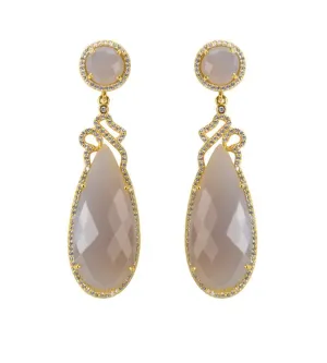 Grey Onyx Drop Earrings, Ornate Top