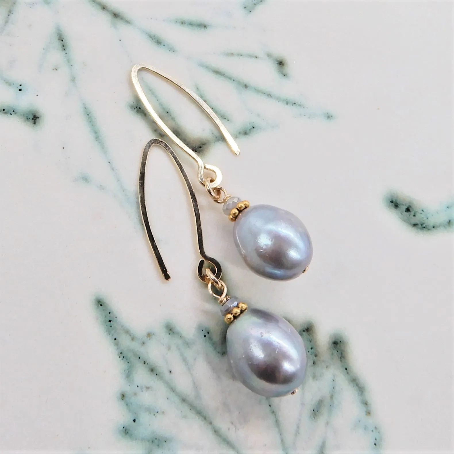 Grey Pearl Long Earring in Gold