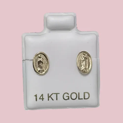 Guadalupe Stud Earring 14K Solid Yellow Gold With Safety Backing