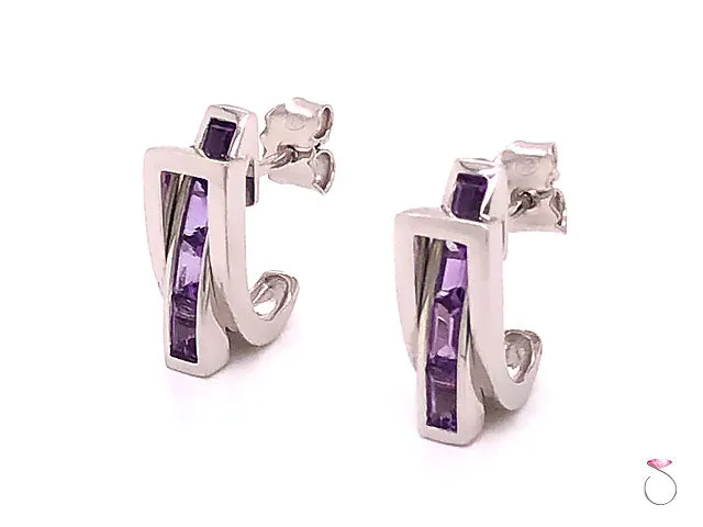 Guy Laroche Amethyst Designer 18K Huggie Earrings