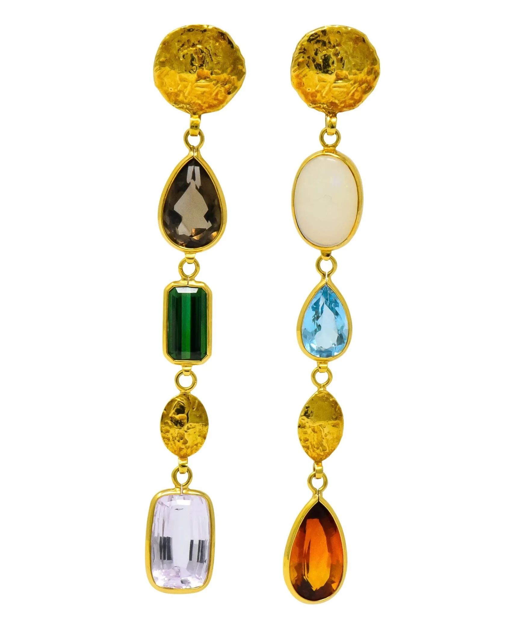 H. Stern Vintage Multi-Gem 18 Karat Gold Asymmetrical Drop Earrings
