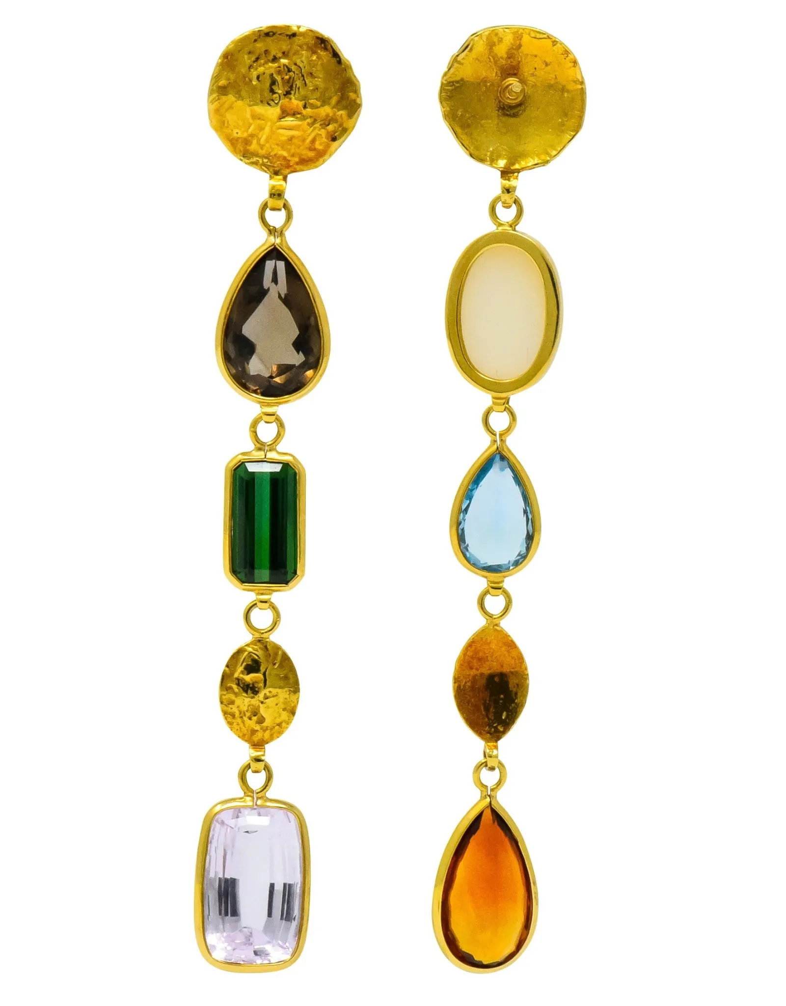 H. Stern Vintage Multi-Gem 18 Karat Gold Asymmetrical Drop Earrings