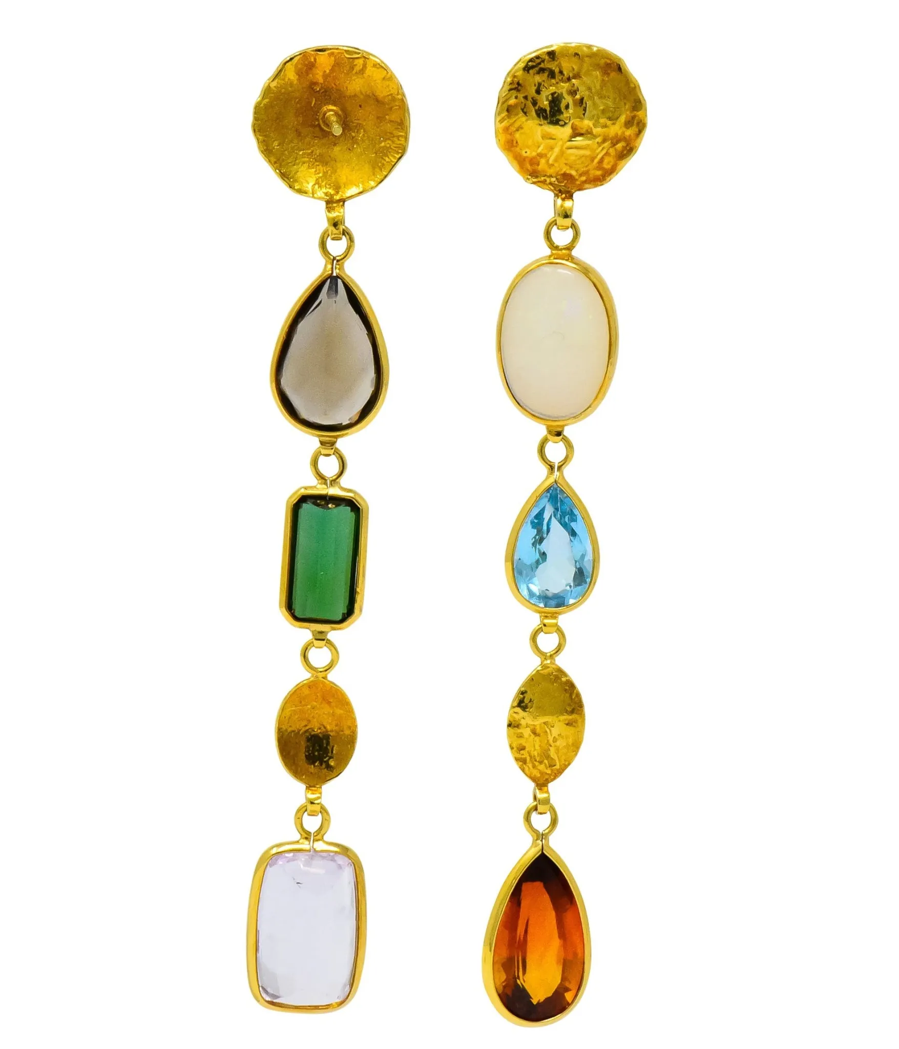 H. Stern Vintage Multi-Gem 18 Karat Gold Asymmetrical Drop Earrings