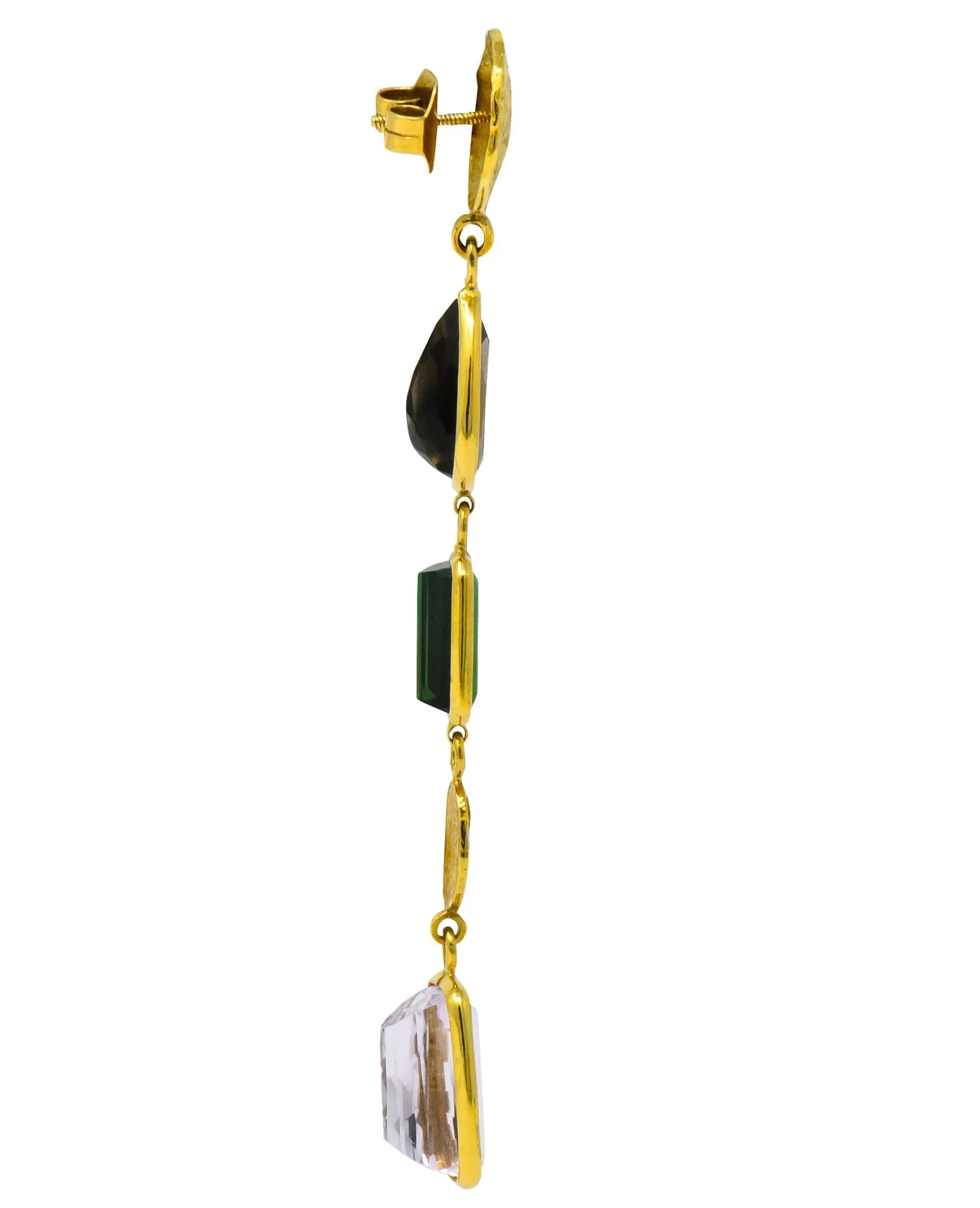 H. Stern Vintage Multi-Gem 18 Karat Gold Asymmetrical Drop Earrings