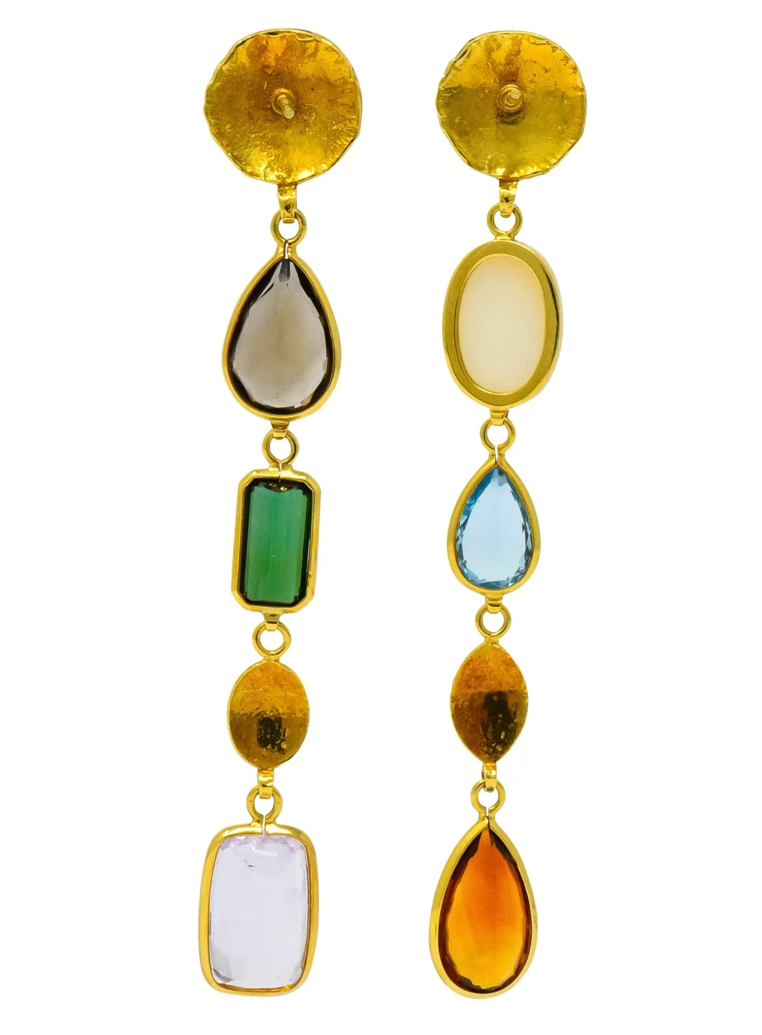 H. Stern Vintage Multi-Gem 18 Karat Gold Asymmetrical Drop Earrings