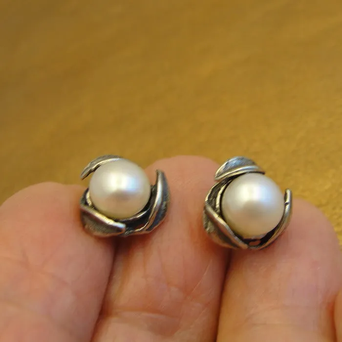 Hadar Designers Blue Opal Stud Earrings Floral Handmade Sterling Silver (gr)