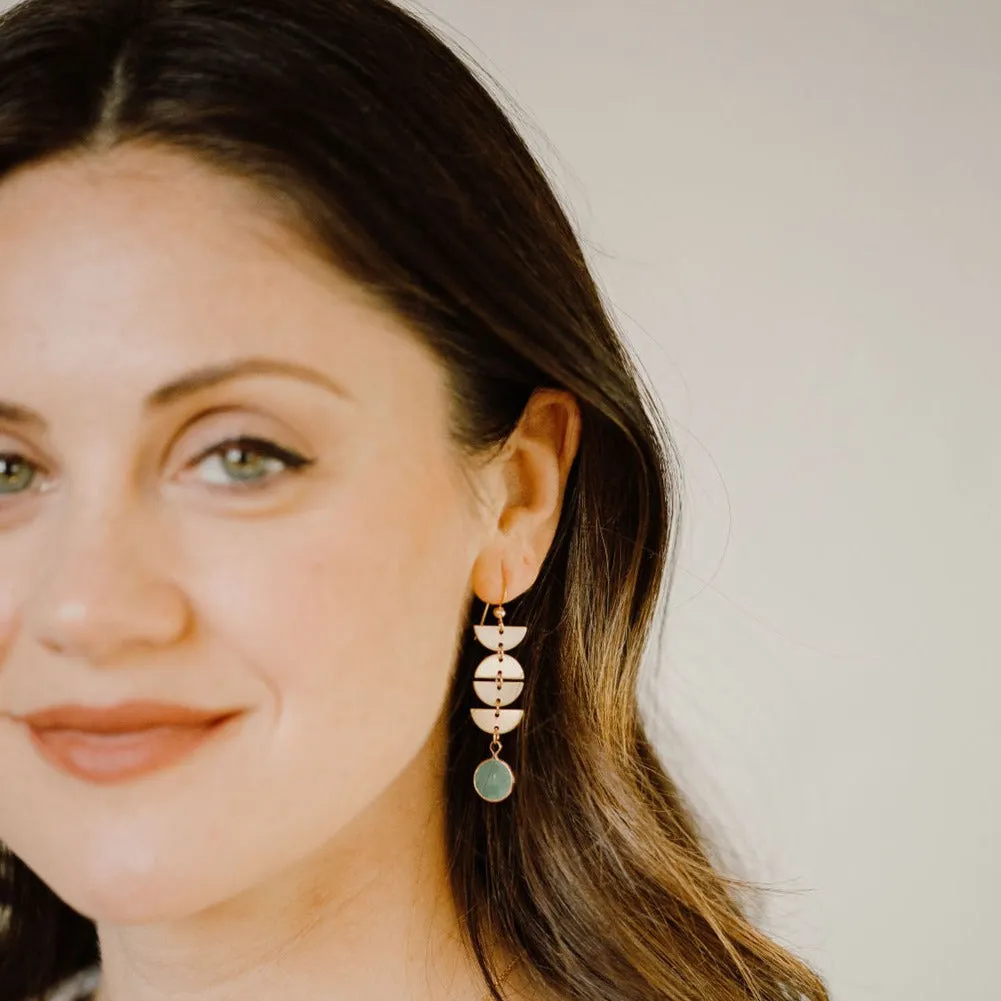 Half Moon Drop Seafoam Chalcedony Stone Earrings