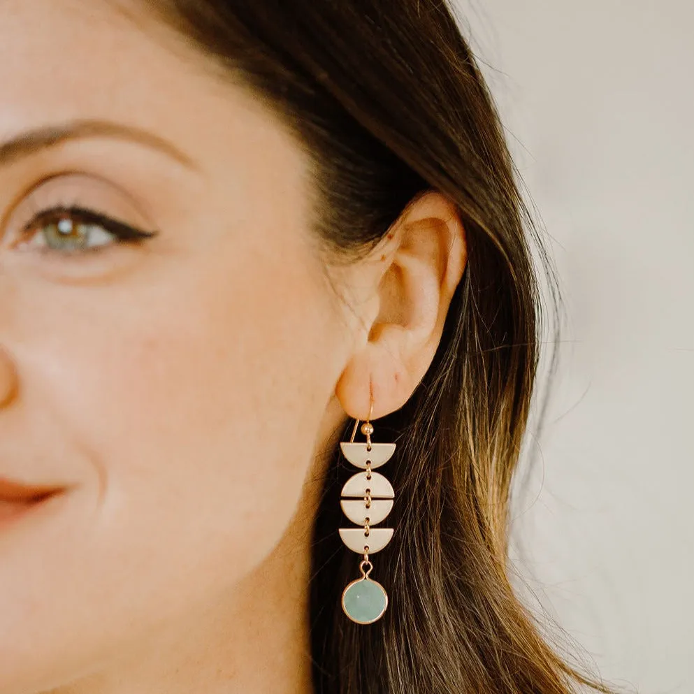 Half Moon Drop Seafoam Chalcedony Stone Earrings