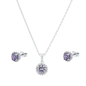 Halo Stud Earrings and Necklace with Created Opal in Sterling Silver