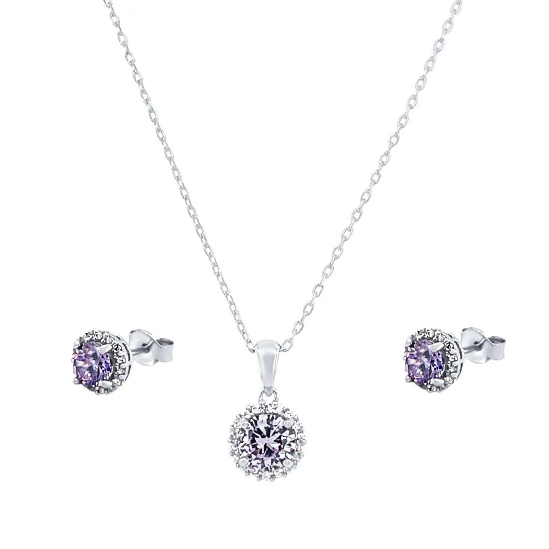Halo Stud Earrings and Necklace with Created Opal in Sterling Silver