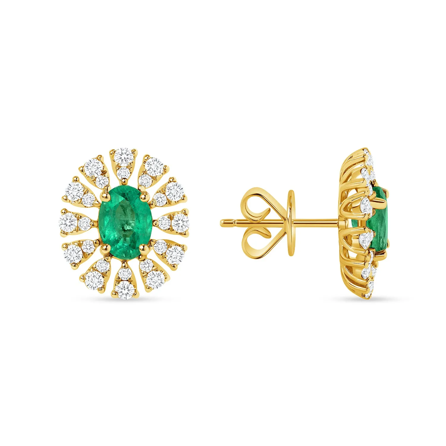 Halo Style Oval Emerald Gemstone with Round Set Diamonds in 14k White Gold