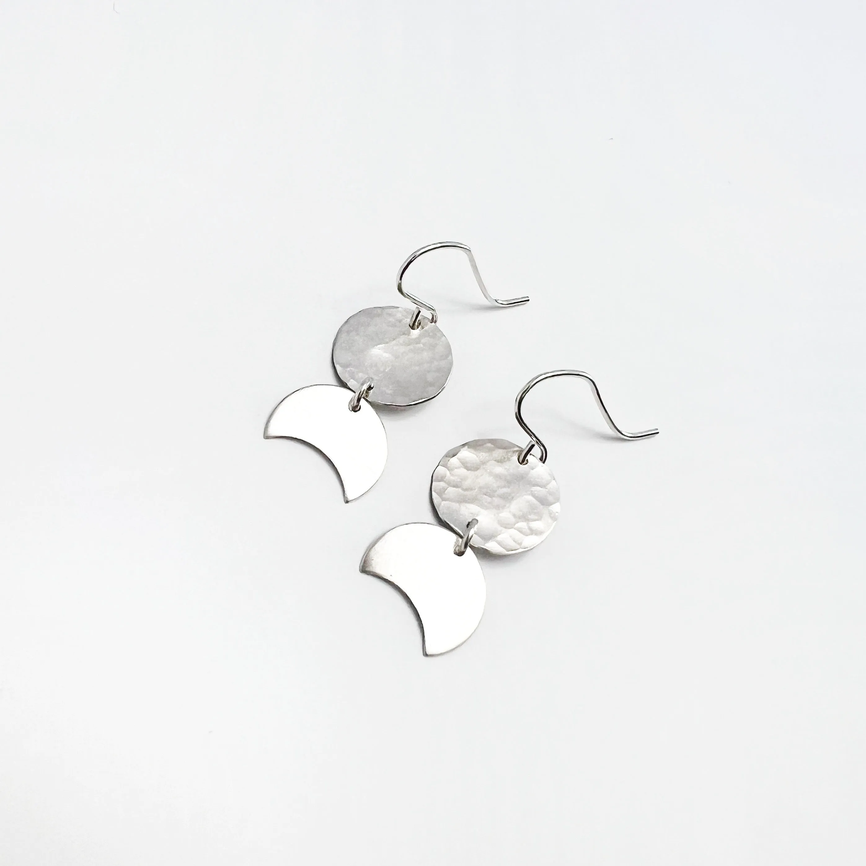 Hammered Moon Phase Earrings in Sterling Silver