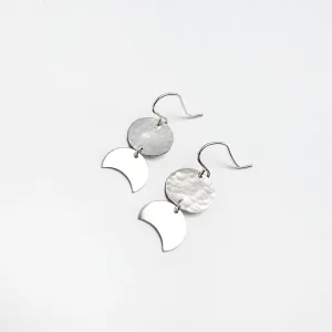 Hammered Moon Phase Earrings in Sterling Silver